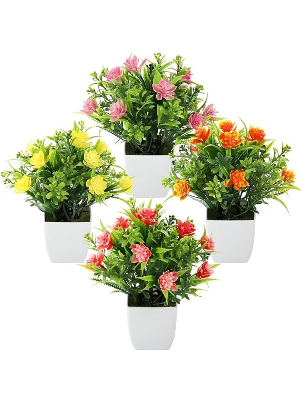 4-Pack Mini Faux Plants Spring-Inspired Artificial Flower Pots